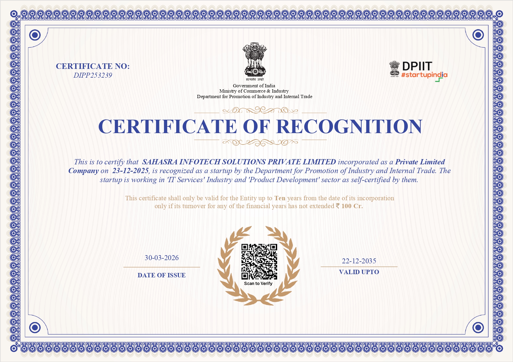 DPIIT Certificate